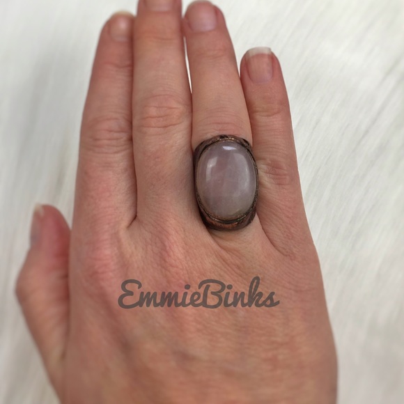 New Natural Rose Quartz & Textured Copper Statement Cocktail Ring - Picture 4 of 16